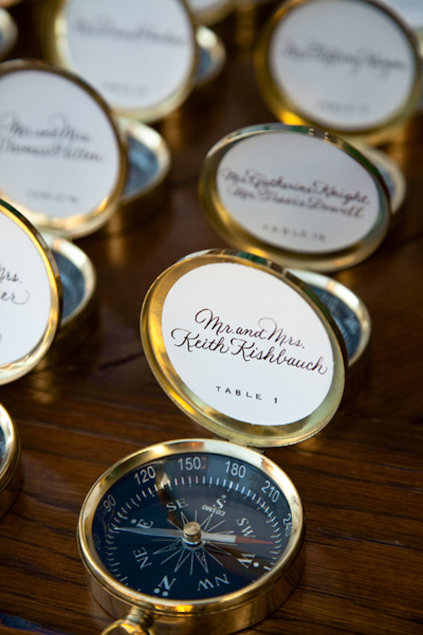 reception - compass table number place cards favors - real wedding photo by Orange County photographers Boutwell Studio